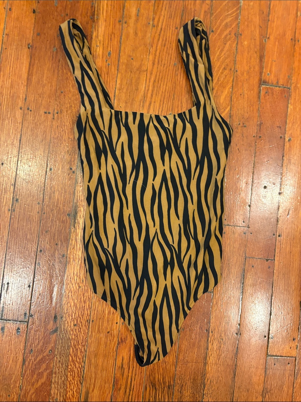 Show Me Your MuMu Tan and Black Zebra-Print Bodysuit